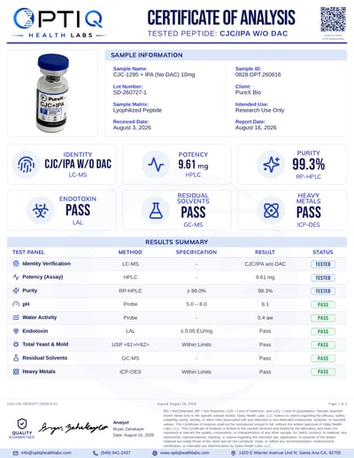 CJC-1295 + IPA (No DAC) 5+5mg 5+5 mg (10 mg total) certificate of analysis