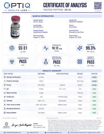 SS-31 (Elamipretide) 10 mg certificate of analysis