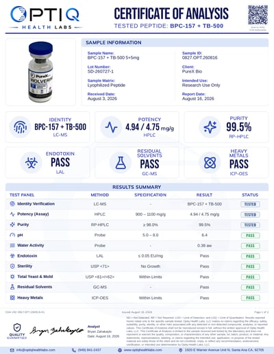 BPC-157 + TB-500 5+5mg 5+5 mg (10 mg total) certificate of analysis