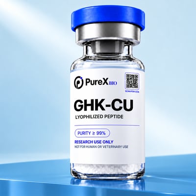 GHK-CU research peptide vial — view 1